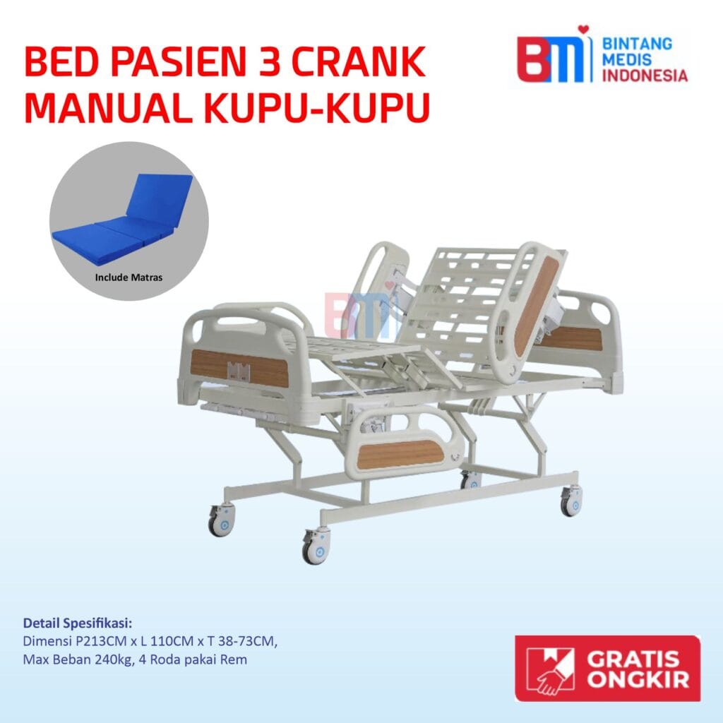 bed pasien 3 crank manual kupu-kupu| bintang medis