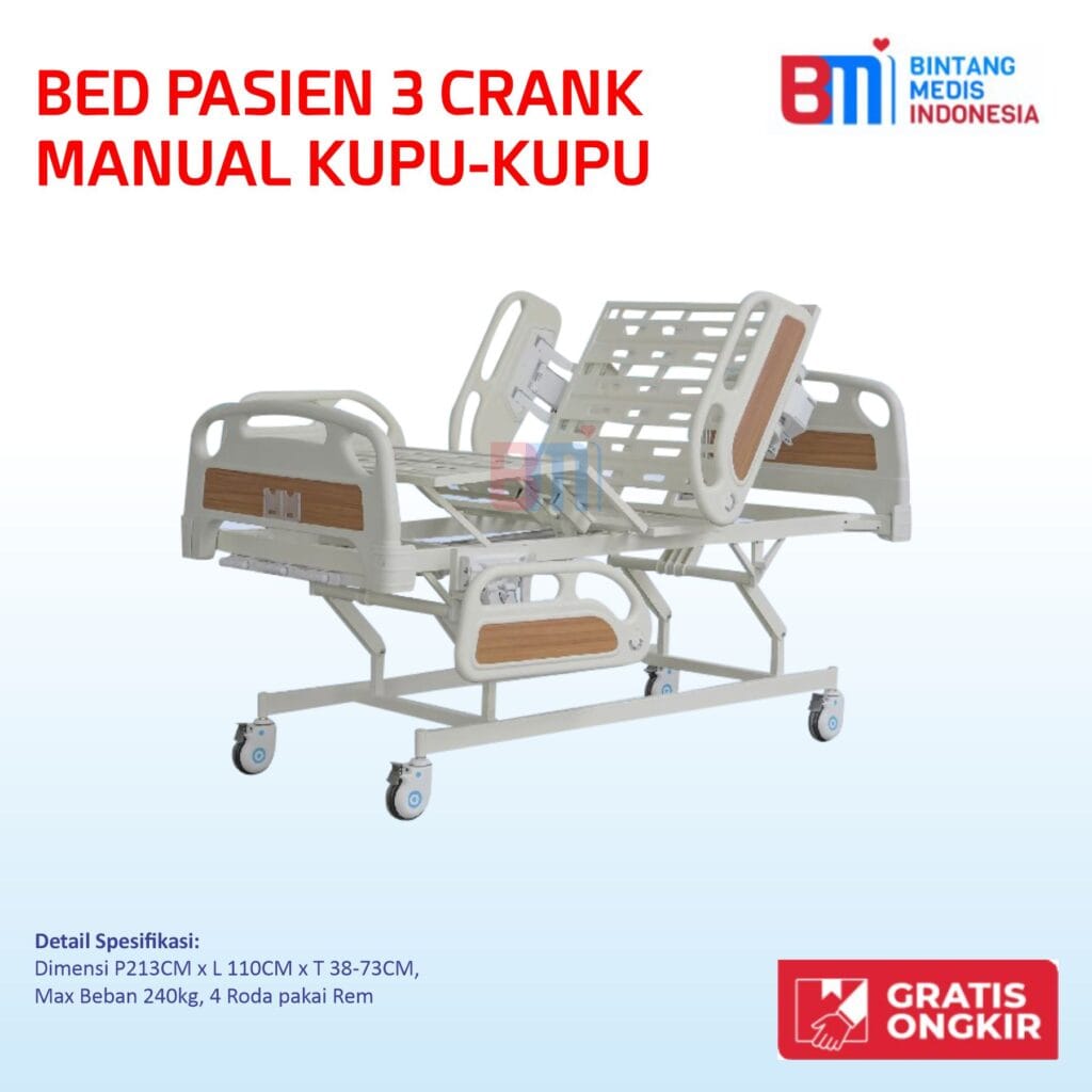 bed pasien 3 crank manual kupu-kupu| bintang medis