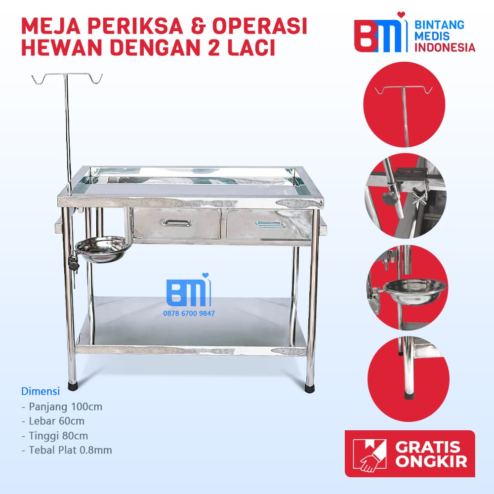 Meja Periksa Hewan 2 laci 100/0.8