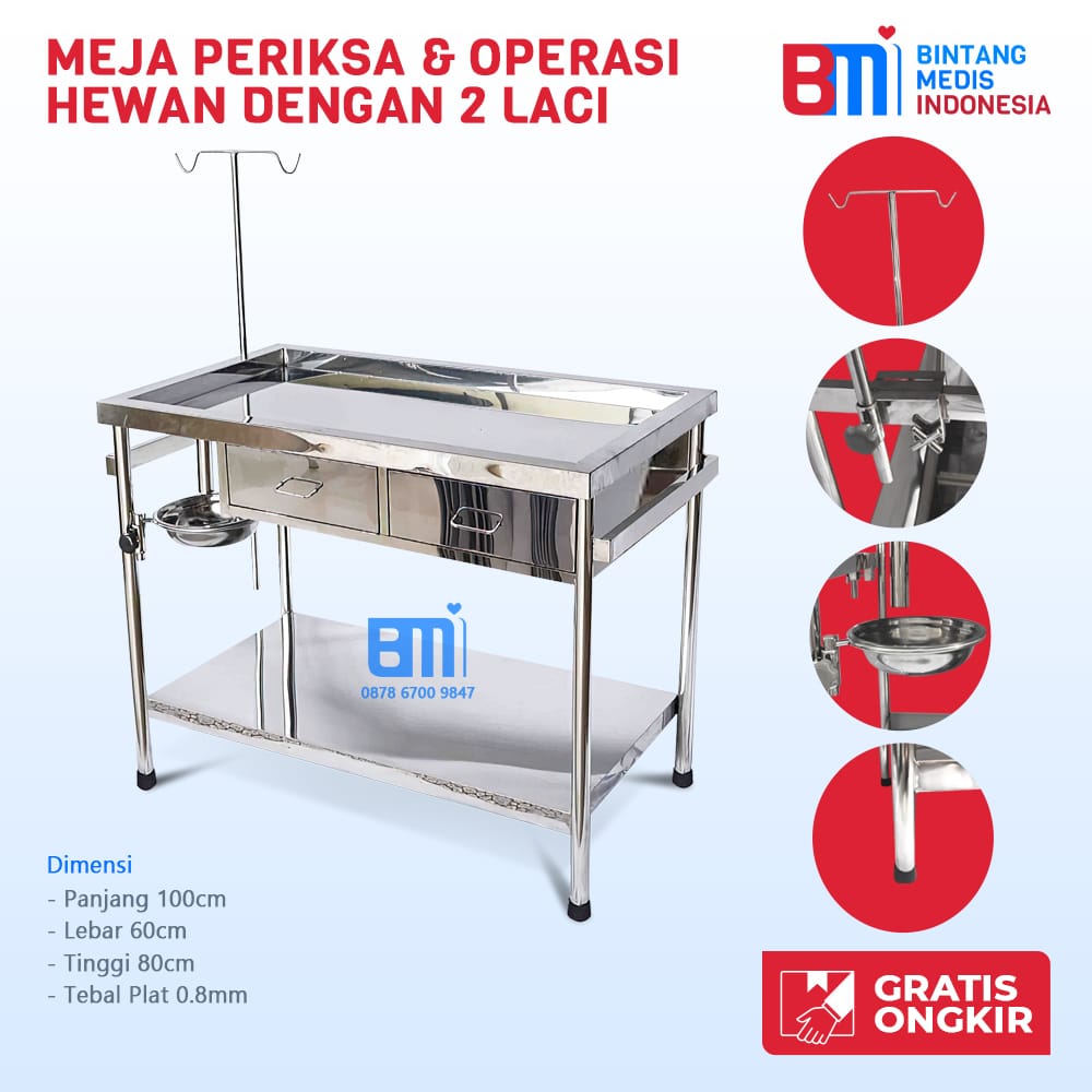 Meja Periksa Hewan 2 laci 100/0.8