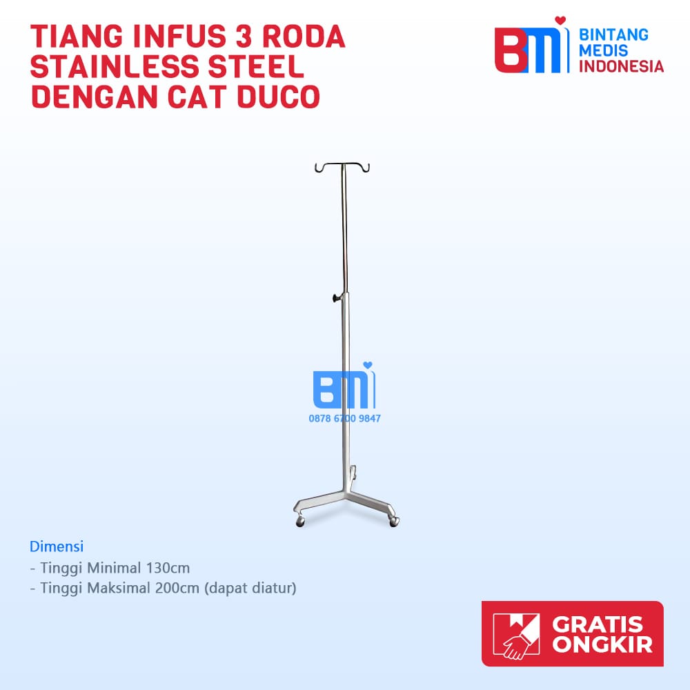 tiang infus dengan 3 roda
